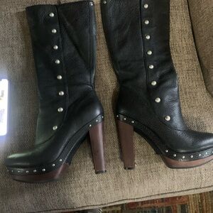 UGG Black Heeled Boots with Silver Accents